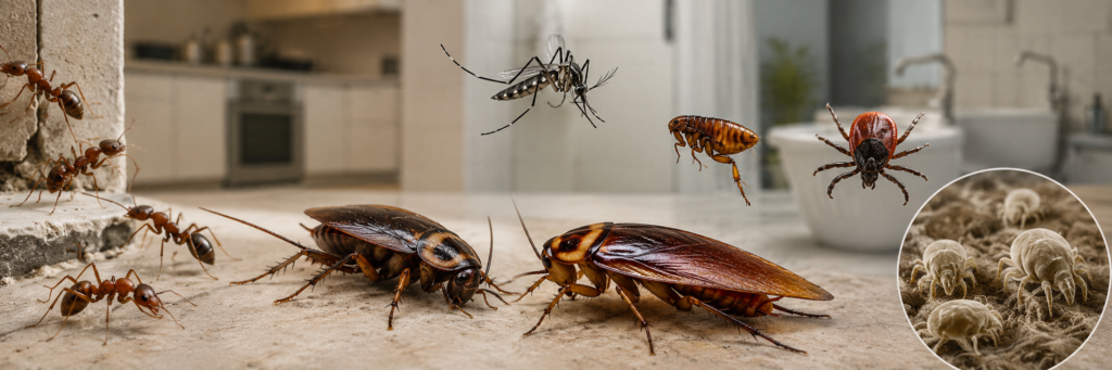 Controle de pragas com formigas, baratas, pulgas, carrapatos, mosquitos e ácaros